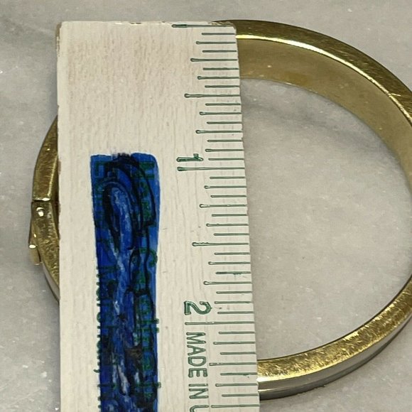 j crew enamel Wide bangle bracelet  blue off white gold tone nautical Striped - Picture 5 of 8